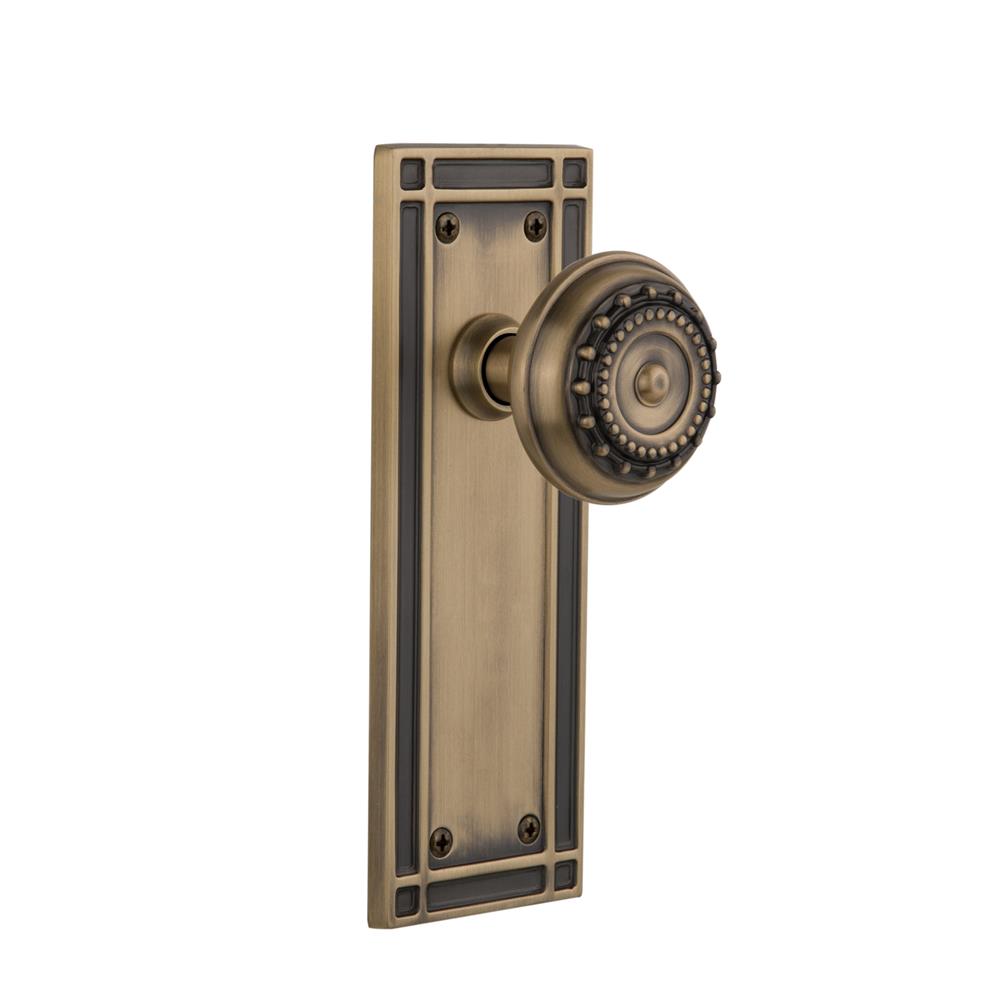 Nostalgic Warehouse MISMEA Privacy Knob Mission Plate with Meadows Knob in Antique Brass